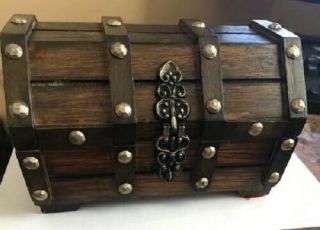 Vintage Mens Wood Jewelry Treasure Chest Box - Red Lined