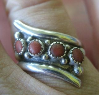 Vintage Navajo Native Southwest Sterling Silver Coral Ring Size 8