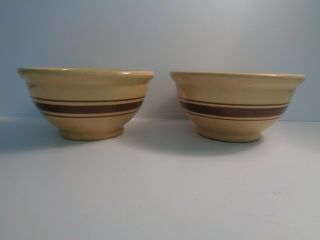 Vintage Usa Yellow Ware Stoneware Pottery Brown Banded Bowls