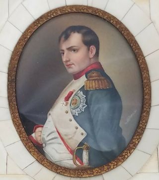 Antique Miniature Portrait Of Napoleon Signed Delaroche Painting 5.  5 "