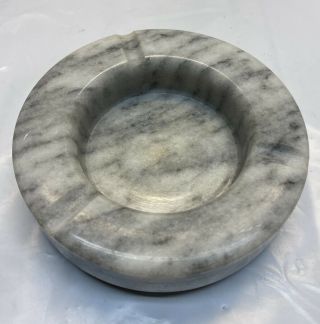 Vintage Solid Polished Marble Ashtray Round White Gray Black 4” X 1”