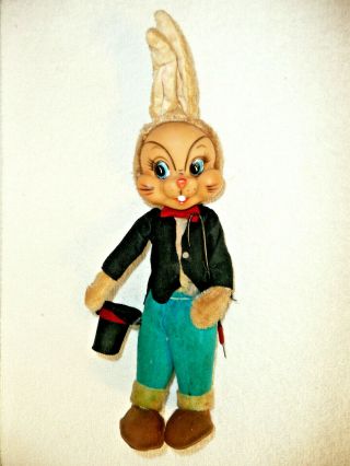 Vintage 1940s Saw Dust Filled Felt Clothes Rubber Face Easter Bunny Rabbit Topha