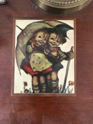 Vintage Reuge Music Box,  Hummel Umbrella Children,  Plays Edelweiss