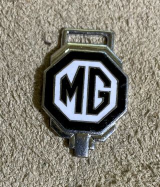 Vintage Mg Motor Car Key Fob Chrome Enamel