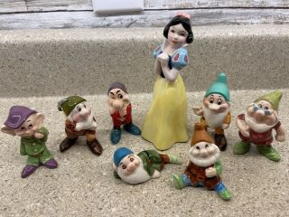 Vintage Walt Disney Snow White And The Seven Dwarfs Ceramic Figures - Japan