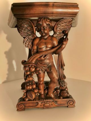 20th Century Vintage Belgium Carved Full Cherub Accent/side Table