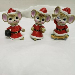 Vintage Enesco Santa Mice Ceramic Trio Christmas Figurine 
