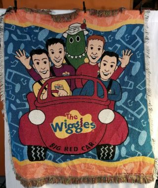 Vintage 2003 The Wiggles Bed Red Car Woven Throw Blanket Tapestry Afghan