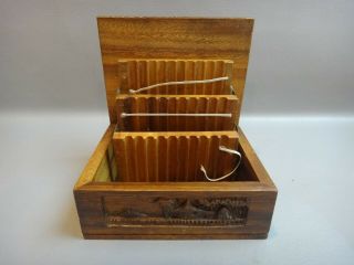 Carved Vintage Wooden Cigarette Little Cigars Dispenser Box Holder 3 Trays Of 10