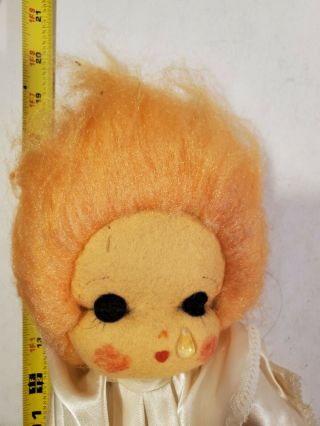 N Vintage Lenci Italy Torino 18” Cloth Rag Doll Orange hair crying CLOWN 3