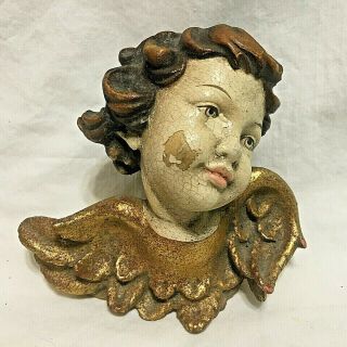 Vtg / Antique,  Cherub / Angel,  Putti Head,  Hand Painted,  Resin,  Christmas Ornament