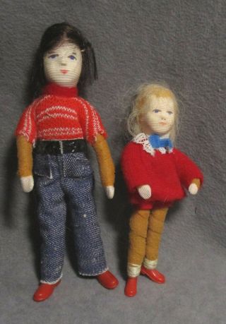 Vintage Dollhouse Miniature Dolls - Erna Meyer - Boy & Girl - Stockinette Faces