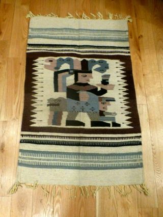 Vintage Native American Woven Southwest Wool Rug Wall Hanging 24x40 " 2 Sided