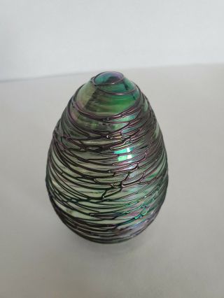 Vintage Ges 93 Crystal Studio Art Glass Paperweight Signed Drip Glaze Swirl Egg