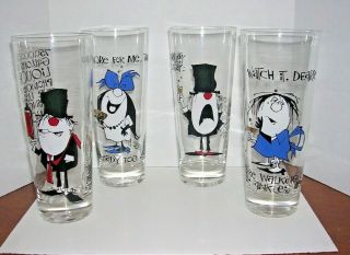 Set Of 4 Vintage Novelty Joke Funny High Ball/ Beer Drinking Glasses 6 3/4 " Tall