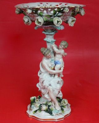 Rare Antique Meissen Helena Wolfsohn Pedestal Compote Mother And Child Ca.  1880