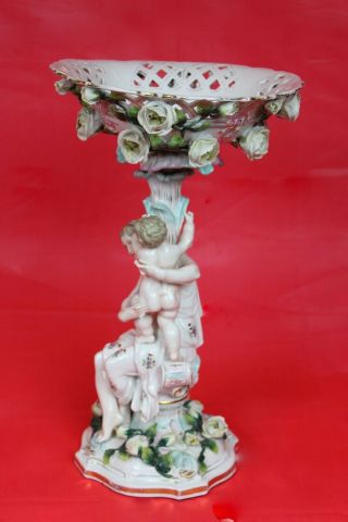 RARE ANTIQUE MEISSEN HELENA WOLFSOHN PEDESTAL COMPOTE MOTHER AND CHILD Ca.  1880 2