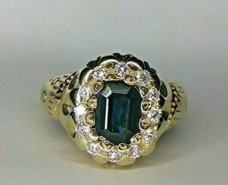 Vintage Art Deco 1.  16 Carat Natural Sapphire 14k Yellow Gold Ring With Diamonds