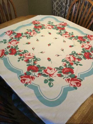 Vintage Cotton Kitchen Tablecloth 48 " X 50 - 1/2 " Floral