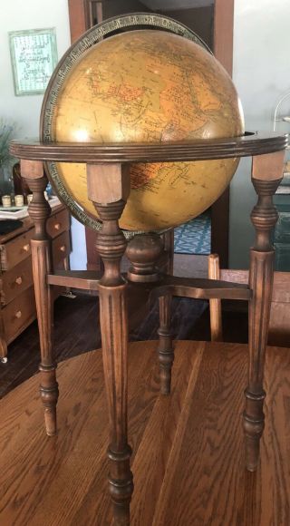 Rare Antique 12” Terrestrial Globe On Wooden Stand 30” Tall Philips Philip & Son