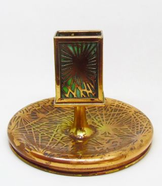 Antique Tiffany & Co Pine Needle Green Slag Glass Ashtray & Match Stand 988