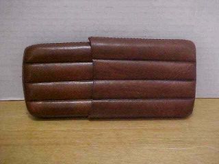 4 Tube Brown Leather Cigar Case Travel Holder