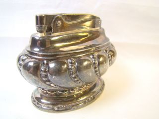 Vintage Ronson Crown Deep Patina Silver Plated Table Lighter Sparking Well