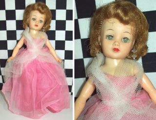 10 " Vintage Little Miss Revlon Doll Pink Gown Shoes Sleep Eyes Missing Earring