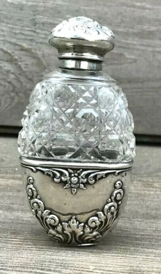 Antique American Sterling Silver And Crystal Perfume Bottle