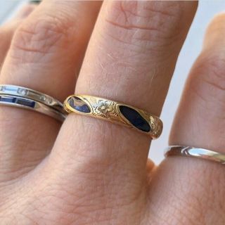 Antique Victorian Mourning Ring 14k Gold And Blue Enamel Size 8