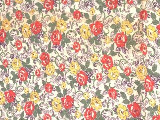 Vintage Feed Sack Fabric,  Red - Orange,  Yellow And Green Flowers 37 X 44