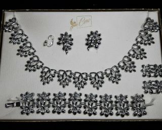 Vintage Coro Silver Necklace Bracelet & Earring Set W/original Box