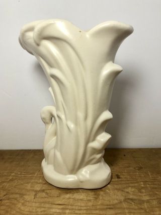 Mccoy Swan Vase White 9 " Tall Vintage Mid Century Art Pottery