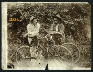 Funny Men W Bike,  Bicycle,  Hat,  Vintage Photograph,  1910 