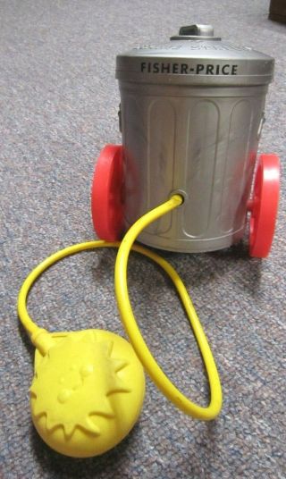 Vintage 1977 Fisher Price Sesame Street Oscar the Grouch Trash Can pull toy 3