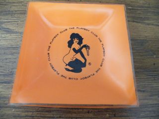 Vintage Playboy Club Square Glass Orange Ashtray/dish/tray/keys/logo