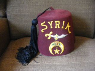 Vintage Syria Masonic Shriners Fez Hat With Tassel Size 7 5/8