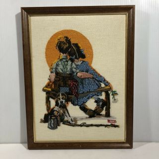 Completed 1981 Norman Rockwell Crewel Embroidery Kit 