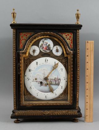 Antique Fusee Mantle Clock Case,  Porcelain Painting Face,  Replaced Chelsea
