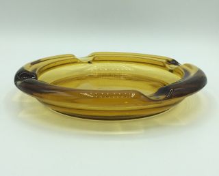 Vintage Amber Brown Glass Ashtray Round Heavy Mid Century Modern 8 Inches Vtg