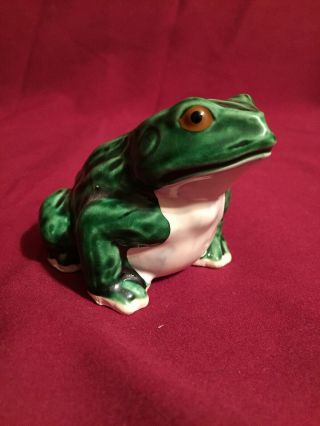 Vintage Ceramic Brown Eyed Toad Green Garden Frog Marked Japan & A - 13