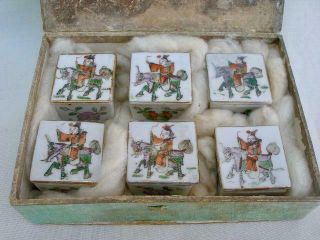 Rare Set Of Six Antique Chinese Famille Rose Hand Painted Porcelain Boxes.