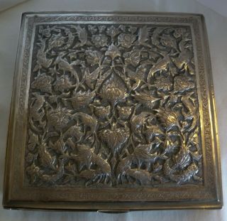 Vintage Persian Silver Hand Chased Cigar Box W/ Birds Of Paradise - 615 Grams