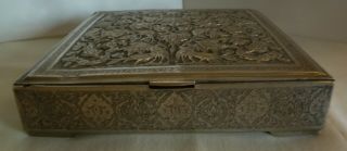 VINTAGE PERSIAN SILVER HAND CHASED CIGAR BOX W/ BIRDS OF PARADISE - 615 grams 2