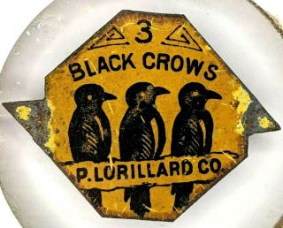 C1890 3 Black Crows Plug Tobacco Tin Tag Antique Victorian P.  Lorillard Co.