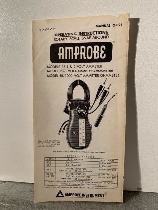 Vintage Amprobe Models Rs 1 2 3 & 1000 Volt - Ammeter Operating Instruction