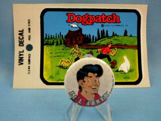Vintage Dogpatch Usa Characters Sticker And Vtg.  Lil Abner Pin - Back Button