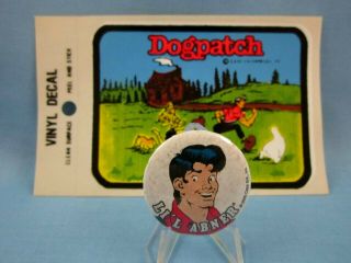 VINTAGE DOGPATCH USA CHARACTERS STICKER and VTG.  LIL ABNER PIN - BACK BUTTON 2