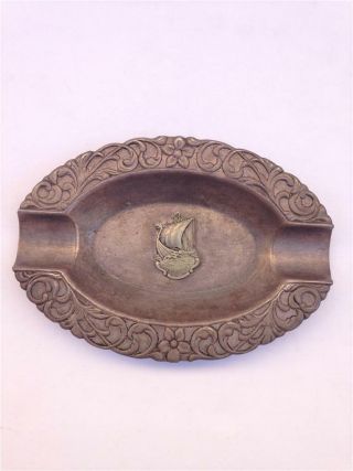 Vintage Norwegian Norge Silverplate With Ship Emblem Ashtray