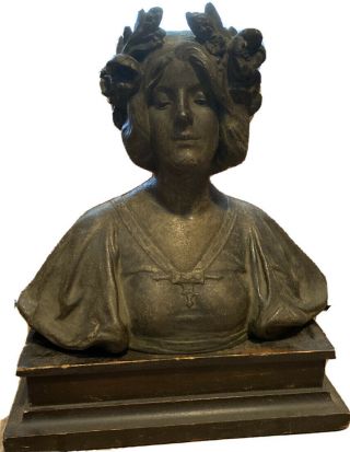 Vintage Julien Caussé Statue Art Nouveau Bust Figure French Signed Antique Bronz